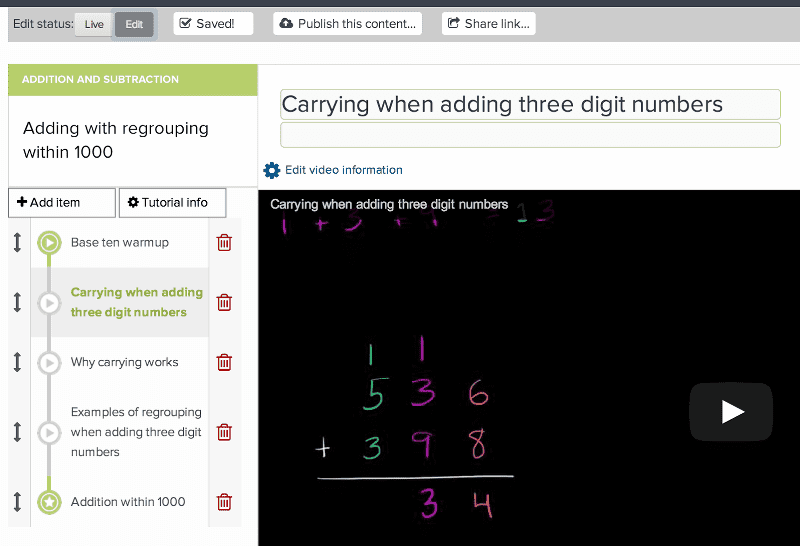 A screenshot of the same video page on the Khan Academy site, but all the fields are editable