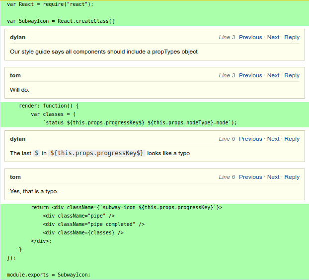 A code review with granular feedback about typos, style issues and
bugs.
