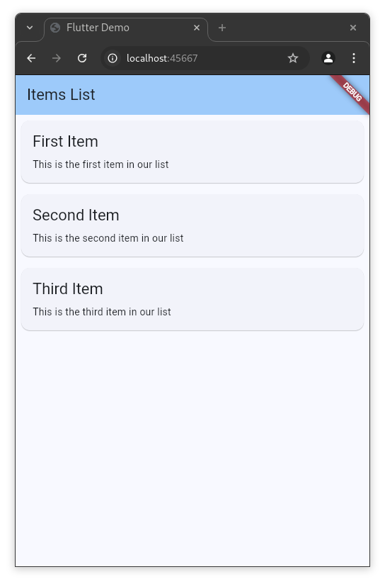 A bare-bones list view in Chrome