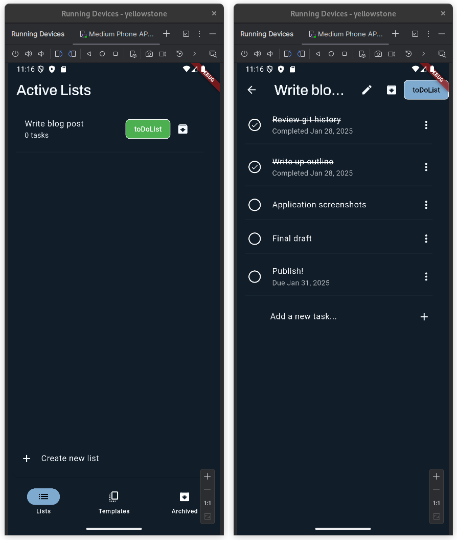 New dark theme and styling in Android emulator