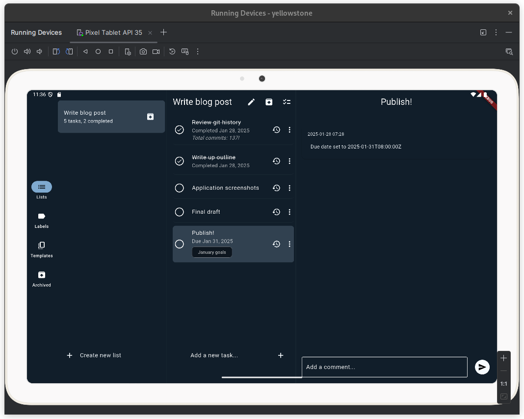 Tablet layout in Android and task labels