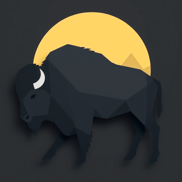 Application icon: a low-fi bison in front of an orange sun